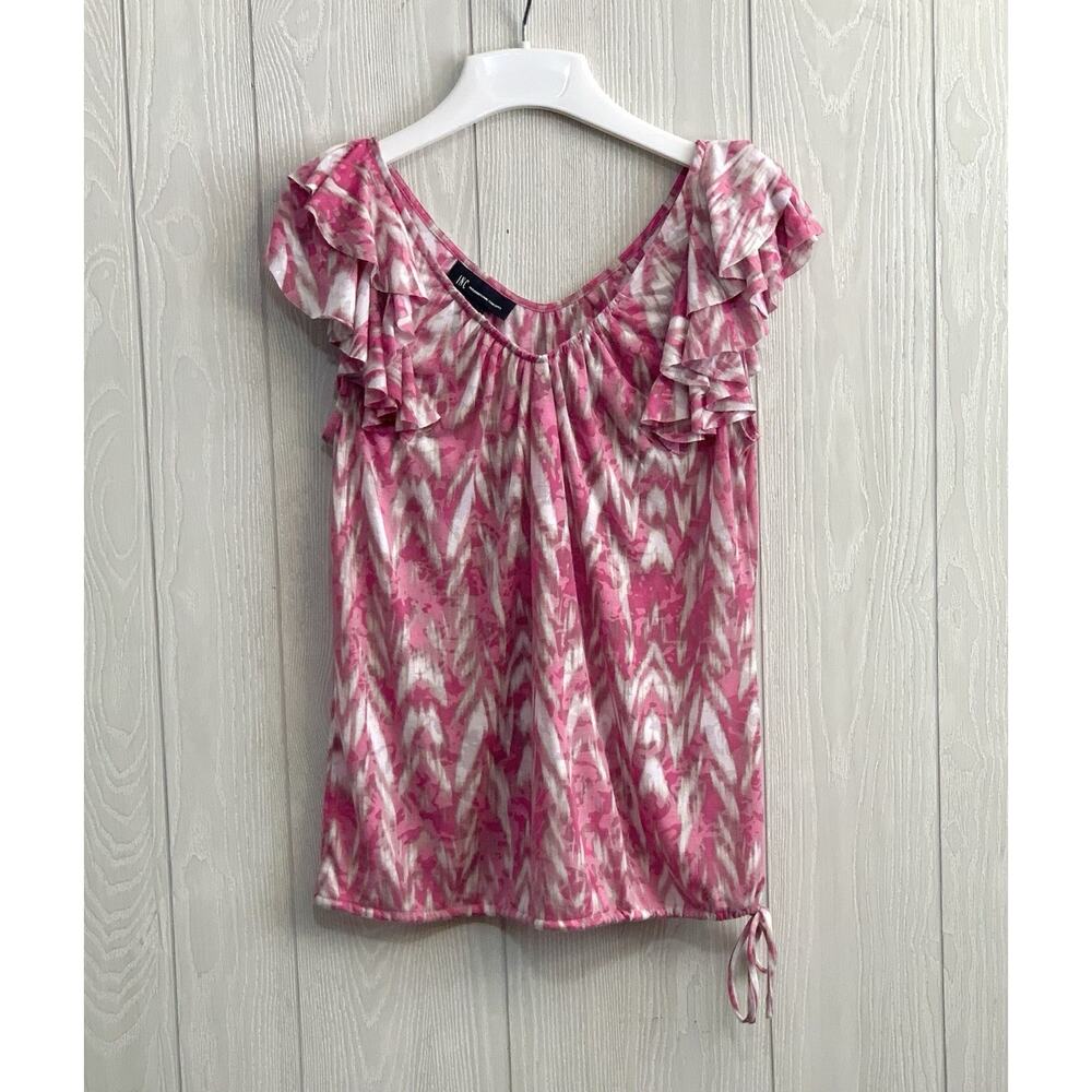 INC International Concepts Pink V-Neck Sleeveless Ruffle Top Medium